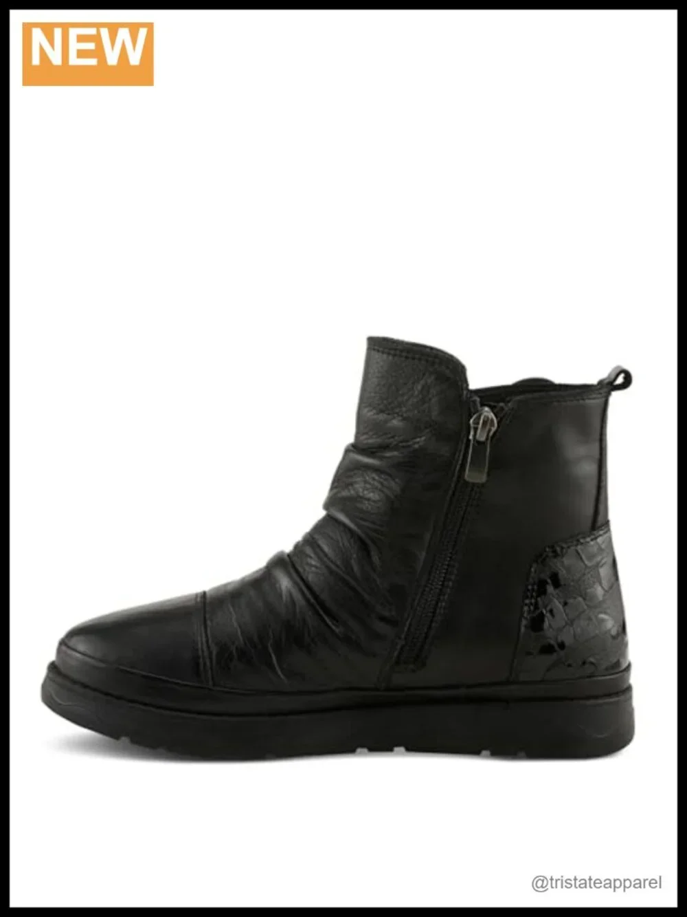 Genuine Leather Ankle Bootie with Ruched Design and Elastic Laces